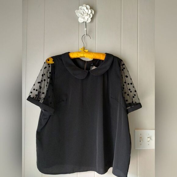 Allegra K Black Coquette Blouse with Sheer Polka Dot Sleeves. Size 3X. NWT - Picture 2 of 8